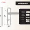 Diagram showing the dimensions and specifications of a door handle set. Produktbild-Vorschau