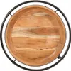 A top-down view of a round wooden table with a black metal frame. Náhled obrázku produktu