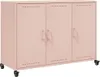 A pink metal sideboard with three doors and wheels. Anteprima dell’immagine prodotto