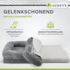 A dog bed and its foam insert are displayed with marketing text and icons highlighting its features. Produktbild-Vorschau