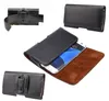 A collage of images showing different views and angles of a black leather phone holster with a belt clip. Produktbild-Vorschau