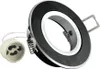 A close-up studio shot of a black recessed ceiling light fixture with a brushed metal finish and a white inner ring, shown with a separate light socket connector. Podgląd zdjęcia produktu