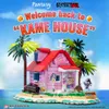 A model of Kame House from Dragon Ball, set on a small island with palm trees and figures of characters. Produktbild-Vorschau