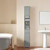 SoBuy Hochschrank BZR34-HG in grau im modernen Badezimmer mit Waschtisch und Badewanne Produktbild-Vorschau