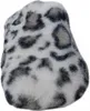 A close-up view of a fuzzy slipper with a snow leopard print. Produktbild-Vorschau