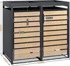 A two-bin trash can enclosure with wooden-look doors and a planting roof. Produktbild-Vorschau