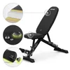 A black adjustable weight bench with close-up insets highlighting material features and construction details. Náhľad obrázku produktu