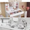 A split image showing a makeup vanity in an organized and a disorganized state. Produktbild-Vorschau