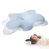 A pillow is shown from above, and a woman is shown sleeping on a similar pillow. Produktbild-Vorschau