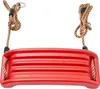 A red plastic swing seat with brown ropes, isolated on a white background. Anteprima dell’immagine prodotto