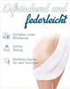 Marketing image for a summer duvet, showing text highlighting features and a partial view of a person draped in white fabric. Produktbild-Vorschau