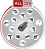 A circular diagram showcasing a Bosch 12V battery system with various power tools connected to a central battery. Produktbild-Vorschau