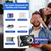 A woman surprises a man with a gift, while a graphic displays the contents of the gift box. Produktbild-Vorschau