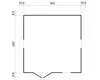 A technical drawing with dimensions of a garden shed. Produktbild-Vorschau