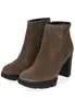 A pair of brown suede ankle boots with a chunky heel and platform sole, shown against a white background. Produktbild-Vorschau