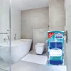A modern bathroom with a bathtub, toilet, and a product packaging for toilet bowl cleaner. Produktbild-Vorschau