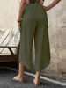 ASKSA Femmes Pantalon 7/8 en lin Pantalon long taille haute Voir les images du produit 3