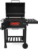 A black charcoal grill with the lid open, showing the cooking grate and glowing coals inside. Podgląd zdjęcia produktu