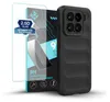 A black phone case and a screen protector are displayed against a white background. Produktbild-Vorschau