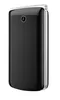 A black flip phone with silver accents is shown against a white background. Produktbild-Vorschau