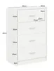 A white sideboard with four drawers, shown with dimensions indicated by lines and text. Voir les images du produit