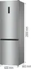 A silver refrigerator with dimensions indicated. Produktbild-Vorschau