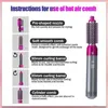 An instructional diagram showing the different attachments for a hot air comb. Produktbild-Vorschau