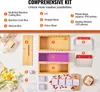 A flat lay of a soap-making kit with various components laid out on a white and light gray surface, accompanied by flowers. Náhled obrázku produktu