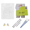 A collage of items for a paint-by-numbers kit, including a canvas, paints, brushes, and packaging. Produktbild-Vorschau
