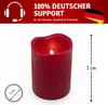 A red LED candle with dimensions indicated. Produktbild-Vorschau
