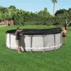 A man and a woman are covering an above-ground swimming pool with a black cover. Produktbild-Vorschau