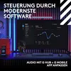 A gaming setup with a monitor displaying software, headphones, a red speaker, and a smartphone. Produktbild-Vorschau