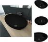 A collage of images showing a black oval ceramic sink from different angles, including a lifestyle shot in a bathroom setting. Náhľad obrázku produktu