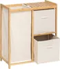 A product shot of a bamboo laundry hamper with fabric baskets. Podgląd zdjęcia produktu