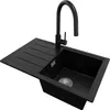 A black kitchen sink with a black faucet and drain. Produktbild-Vorschau