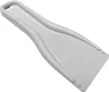 A white plastic ice scraper with a curved handle and a wide scraping edge. Voir les images du produit