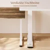 Close-up of a white adjustable desk leg with a wooden tabletop. Produktbild-Vorschau