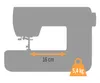 A silhouette of a sewing machine with dimensions and weight indicated. Podgląd zdjęcia produktu