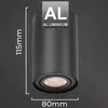 A black cylindrical ceiling light fixture with dimensions indicated. Náhled obrázku produktu