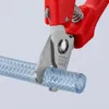 A close-up shot of red handled wire cutters cutting a clear, braided hose. Produktbild-Vorschau