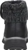 Back view of a black boot with a gray knitted cuff. Voir les images du produit