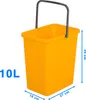 A bright orange rectangular bucket with a gray handle, shown against a white background. Dimensions and capacity are indicated with text and measurement lines. Produktbild-Vorschau