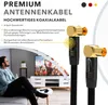 A man is sitting on a couch watching TV, with two coaxial cables in the foreground. Produktbild-Vorschau