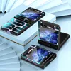 Three phone cases are displayed on a light blue and white surface with decorative elements. Produktbild-Vorschau