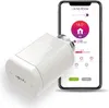 A smart thermostat valve and a smartphone displaying its app interface. Produktbild-Vorschau