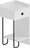 A white bedside table with black metal legs and a single drawer. Produktbild-Vorschau