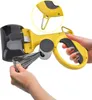 A person's hands are shown holding a yellow and black dog waste scooper with a roll of waste bags attached. Produktbild-Vorschau