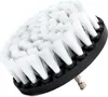 A close-up, studio shot of a drill brush attachment with white bristles and a black base, attached to a silver hex shank. Produktbild-Vorschau
