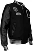 A black Lonsdale college jacket with leather sleeves and striped cuffs and collar. Produktbild-Vorschau