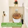 A modern bathroom with a toilet featuring a unique wooden lid. Podgląd zdjęcia produktu